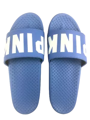 Victorias Secret Pink Logo Blue Slides Sandals Beach Shower Shoes S M L Nwt • $29.75