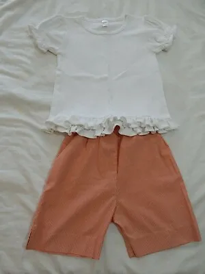 Orient Expressed Monag Girls Size 6 Ruffle Top And Gingham Orange Shorts Outfit • $14.99