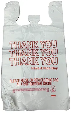 THANK YOU T-Shirt Bags 11.5  X 6.5  X 21  White Plastic Shopping Bag 50 - 1000 • $15.99