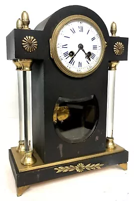 Beautiful Antique Patinated Brass Cased Clock With Unusual Glass Pillars Marti • $629.71