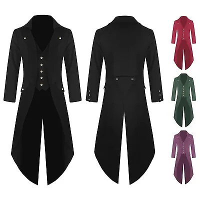 Mens Gothic Tailcoat Jacket Vintage Steampunk Black VTG Victorian Long Coat • $25.32