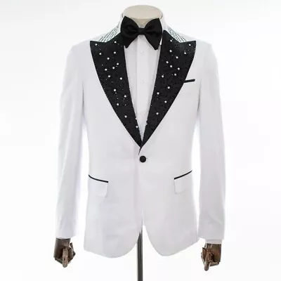 White 2-Piece Slim-Fit Tuxedo With Rhinestone Peak Lapels • $200