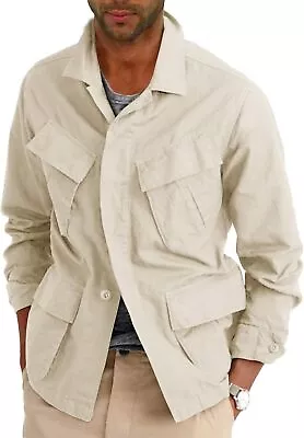 Runcati Mens Lightweight Safari Jacket Button Up Cotton Outdoor Military Cargo L • $91.82