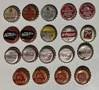 Vtg Cork Lined BOTTLE CAP Lot SQUEEZE ROOT BEER Coca Cola RC Roya CROWN Nesbitts • $9.99