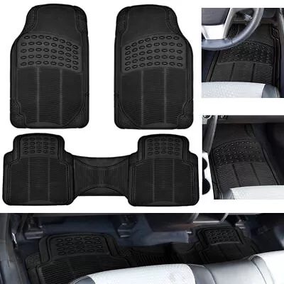 $46.99 • Buy Car Floor Mats For Auto All Weather Rubber Liners Heavy Duty Fit Black 3pc Pack