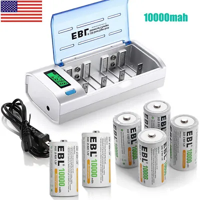 Lot EBL C D Size Rechargeable Batteries NIMH 1.2V  / C D Charger • $25.99