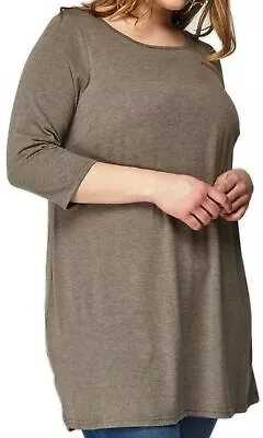 Women Stretch Tunic Longline Brown Top 3/4 Sleeve Ladies • £8.96