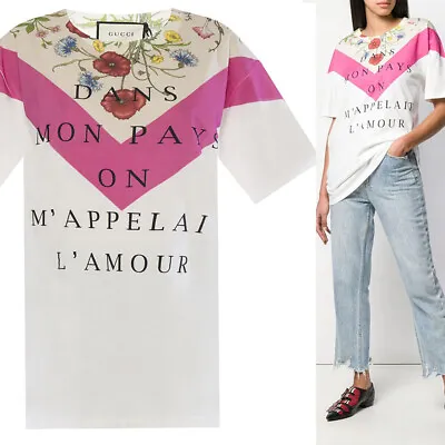 $730.84 • Buy XXS NEW $830 GUCCI Woman's White FLORA FLORAL L'Amour Pink OVERSIZE T-SHIRT TOP