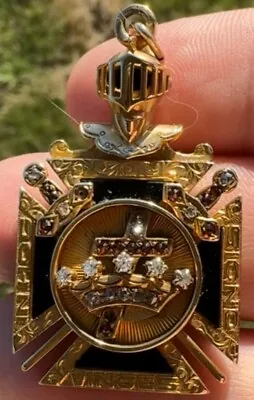Vintage Masonic Knights Templar 14k Gold Diamond & Garnet 2” Heirloom Pendant • $1999.99