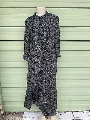 New Zara Black Maxi Shelly Dress Button Front Long Sleeves Size 2xl #2659 • $54.99