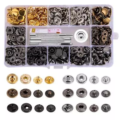 120 Sets Snap Fasteners Kit 12.5Mm Metal Buttons Press Studs Leather Bag Jacket • $14.67