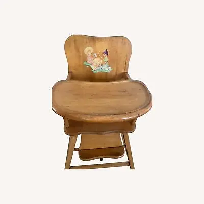 Antique Vintage Child High Chair 1940's -  1950's Printed Light Wood W/ Tray • $255