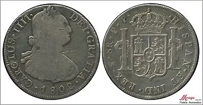 Spain - Carlos IV 8 Reales 1802 Potosi Pp / 2675 Gr. Silver BC/MBC 725 • £149.78