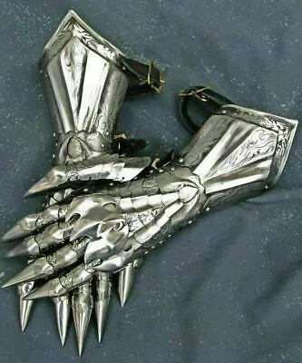Medieval Gauntlet Gloves Pair Accents Knight Crusader Armor Steel Larp Cosplay • £139.93