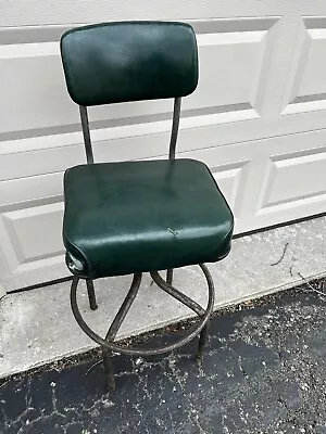 Vtg Industrial METAL Drafting Stool Chair Art Deco Modern Antique Green Swivel • $119.99