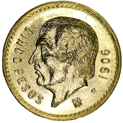 Mexico ✮ 1906 ✮ 5 Pesos ✮ Gold (.900) ✮ Uncirculated ✮ Past Light Cleaning ✮ • $350