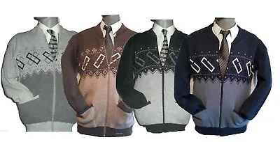 Zip Up Pattern Cardigans Mens Gents  Jumper Cardigan Grandad S M L XL 2XL • £14.99