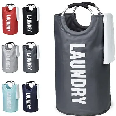 82L Foldable Fabric Laundry Basket Collapsible Clothes Hamper Bag Washing Bin • £10.95