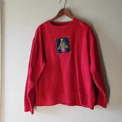 Ugly Christmas Tree Sweater Mock Neck Pullover Grandma Sweater Sweatshirt Red XL • $8.98