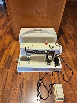 Vintage White Sewing Machine Model 966 W/ Handle Vinyl Cover & Pedal Works! • $110