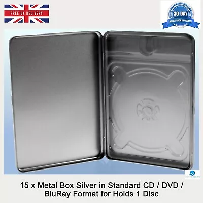 15 X Metal Box Silver In Standard DVD Format 1 Disc Replacement Case No Window • £51.99