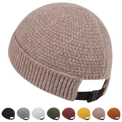 Unisex Adjustable Knitted Skullcap Hat Docker Warm Solid Brimless Hip Hop Cap • $13.69