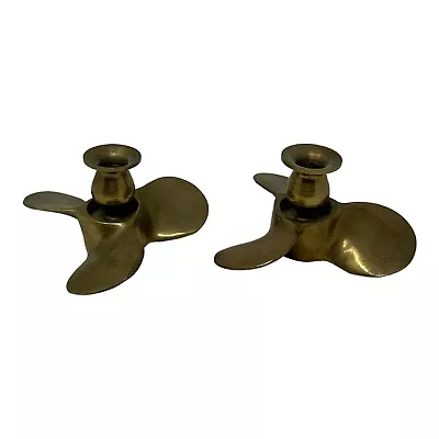 Boat Propellers 2 Candlestick Holders Solid Brass Vintage Nautical • $79.23