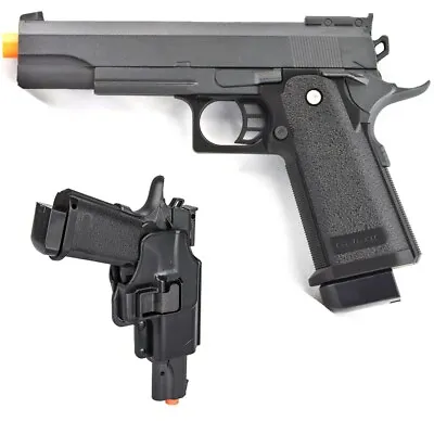 FULL SIZE METAL AIRSOFT SPRING PISTOL HAND GUN W/ HARD SHELL HOLSTER 6mm BB BBs • $15.95