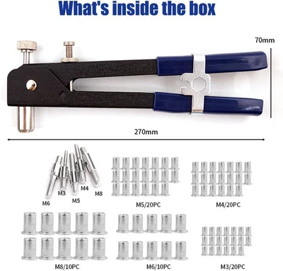 £17.15 • Buy 86pcs Professional Hand Nut Tool Riveter Rivnut Gun Kit Mandrels Repair M3-M8