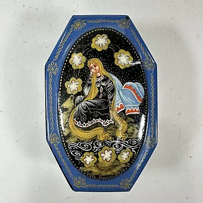 Vintage Mermaid/Siren Handpainted Lacquer Trinket Pill Russian Box 3.25” X 2” • $35