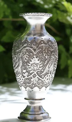 Antique Ancient Vase  Silver 84 Handmade Qalam Zani Qajar Middle Eastern • $690