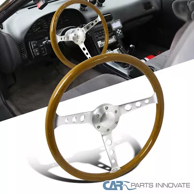 370MM 14.75  Aluminum Spokes Vintage Classic Wooden Wood Grain Steering Wheel • $59.95