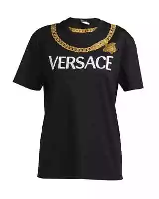  NWT Authentic Versace Logo Chain Necklace Embroidered T-Shirt Size IT 44/US 8 • $617.62