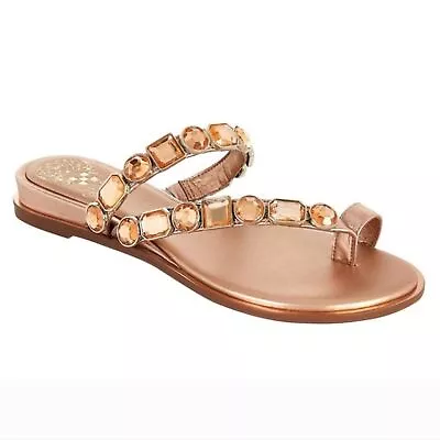 Vince Camuto Ambridil Leather Asymmetrical Toe Loop Sandal Champagne Gold 8.5 • $20