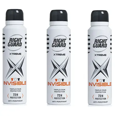 £7.03 • Buy 3 X Right Guard Xtreme Invisible  Anti-Perspirant Deodorant Spray For Men 150 Ml