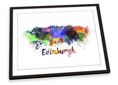 Edinburgh Watercolour Skyline FRAMED ART PRINT Picture Poster Artwork • £10.99