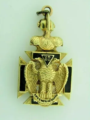 FOB Freemason Antique Masonic 32 Degree 10k Double Eagle Fob Pendant Enamel 1292 • $1399.99