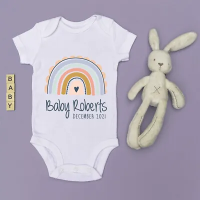£6.95 • Buy Personalised Baby Grow Rainbow Pastel Colours Pregnancy Announcement Nursery New