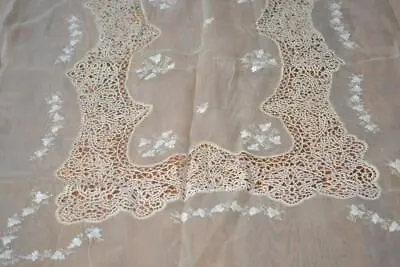 Vtg.Venetian Lace H Embroidered Organza Made In Italy Tablecloth 124 X 62 11Naps • $1043