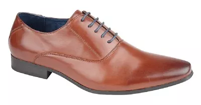  Route21 M829 Pointed Toe Oxford Formal Lace Up Shoes Brown Hi Shine PU • £17.99