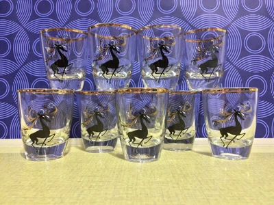 £12.50 • Buy Vintage Deer Stag Shot Tot Glasses X9 2 Sizes Barware Glassware 50s 60s 70s Bar