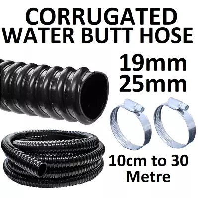 Corrugated Water Butt Hose Pipe Extension Overflow Flexible Connector Tube Black • £8.99