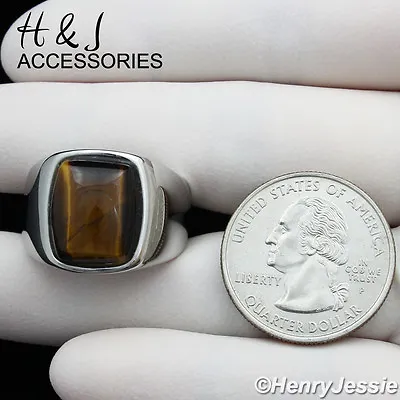 MEN's Stainless Steel Tiger Eye Stone Silver Ring Size 8-13*ATR110 • $15.99