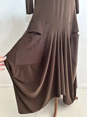 Joseph Ribkoff Vintage Dress Size 14 Brown Lagenlook Draped Maxi Stretch • $40