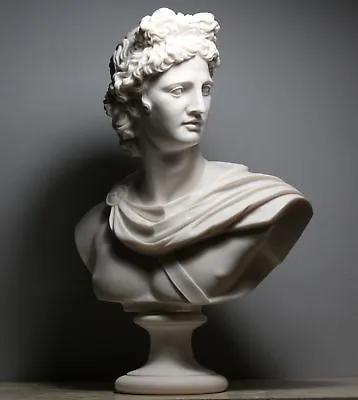 Large Apollo Greek Roman God Bust Head Statue Cast Marble Sculpture 53 Cm • $324