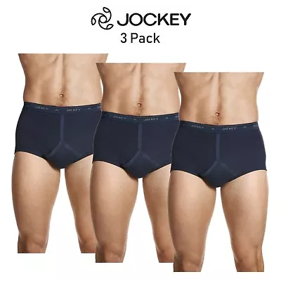 Mens Jockey Classic Y-Front Briefs 3 Pack Navy Cotton Comfort Support M90603 • $46.95