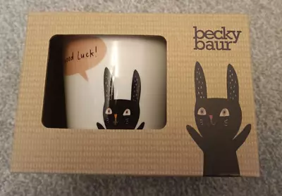 Becky Baur Good Luck Bunny Rabbit Mug Gift Boxed White Black Peach Leaving Gift • £0.99