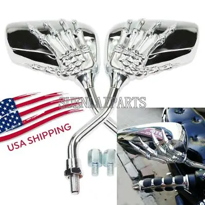 Chrome Skeleton Hand Side Mirrors For Kawasaki Vulcan VN 900 1500 1600 Classic • $26.24