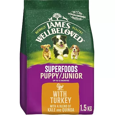 1.5kg James Wellbeloved Superfoods Puppy Dry Dog Food Turkey Kale & Quinoa • £13.61