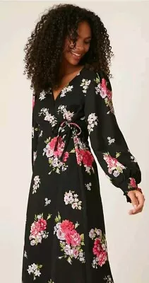 Dorothy Perkins Ladies Floral Wrap Dress Black Size 12 • £7